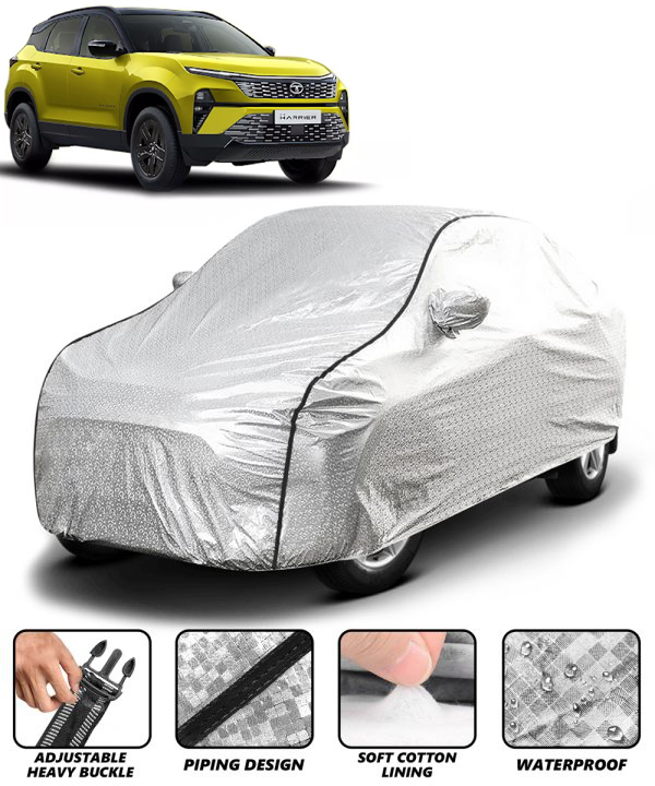 Carzex Waterproof & Heat Resistant Metallic Silver Car Body Cover with Soft Cotton Lining with Mirror Pockets - Tata Harrier